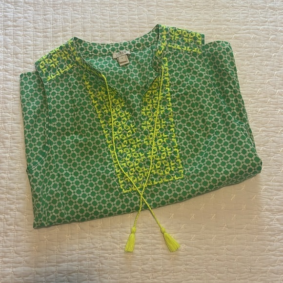 J. Crew Green Patterned Top with Yellow Accents - Picture 5 of 5